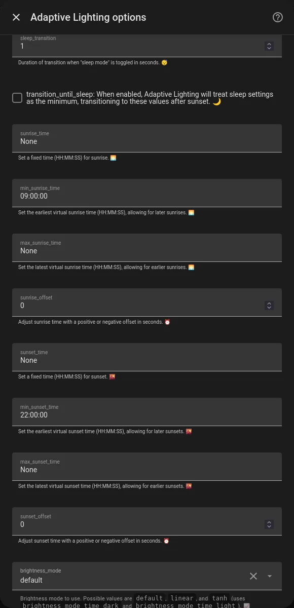 Home Assistant Adaptive Lighting settings