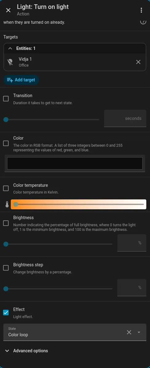 Color loop effect setup for TRÅDFRI bulbs in Home Assistant