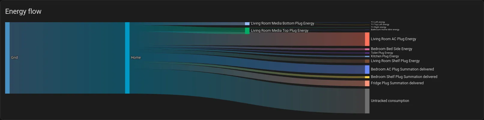 Home Assistant energy flow diagram showing tracked and untracked electricity consumption