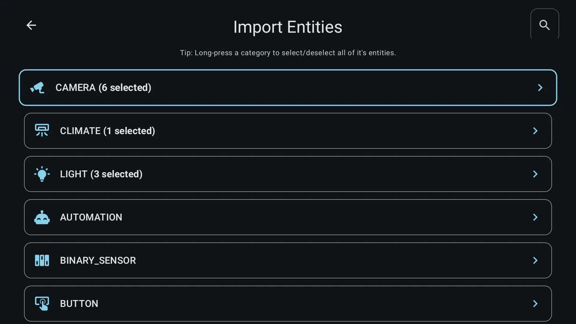 QuickBars import entities settings