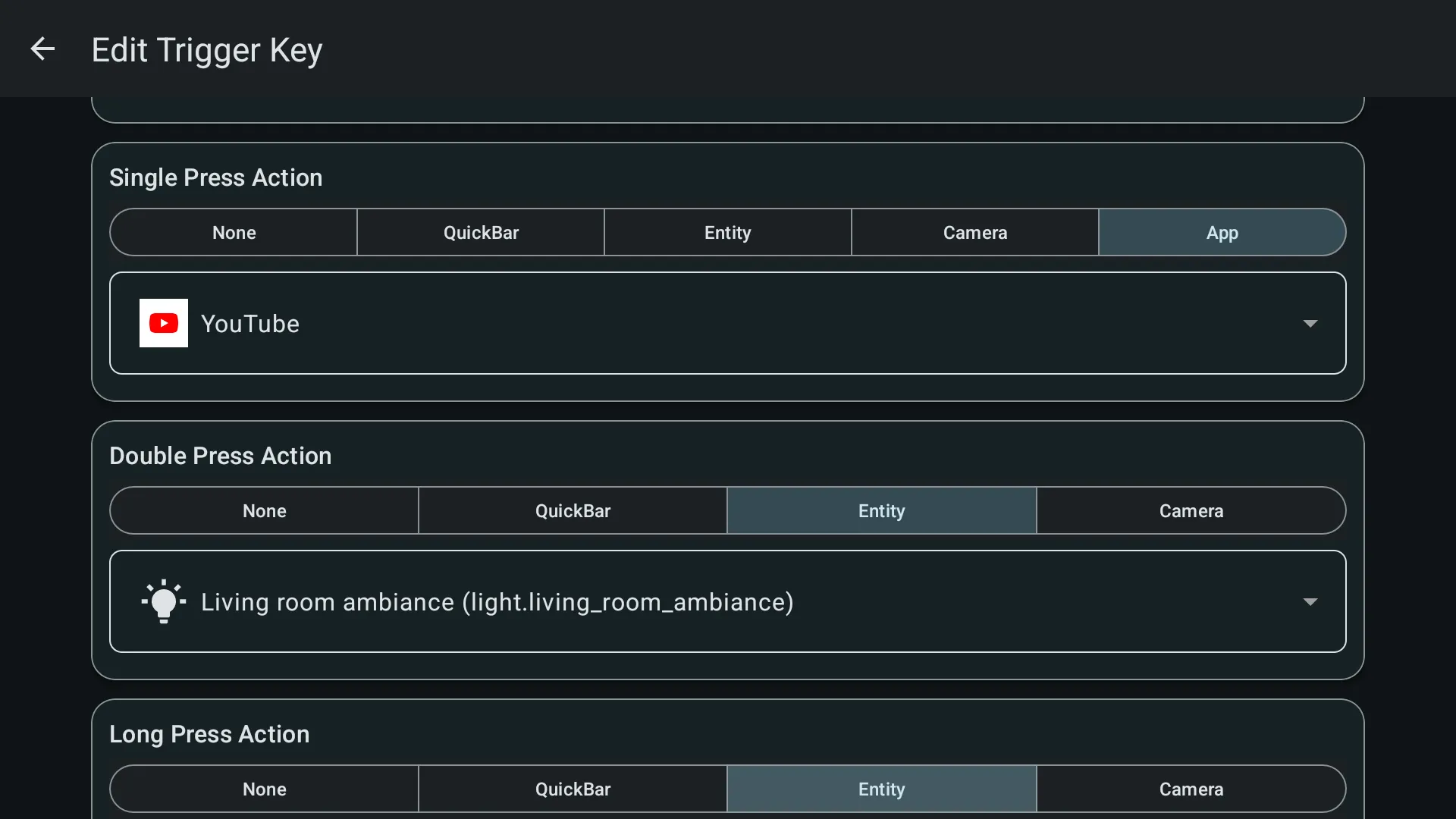 QuickBars trigger keys settings details